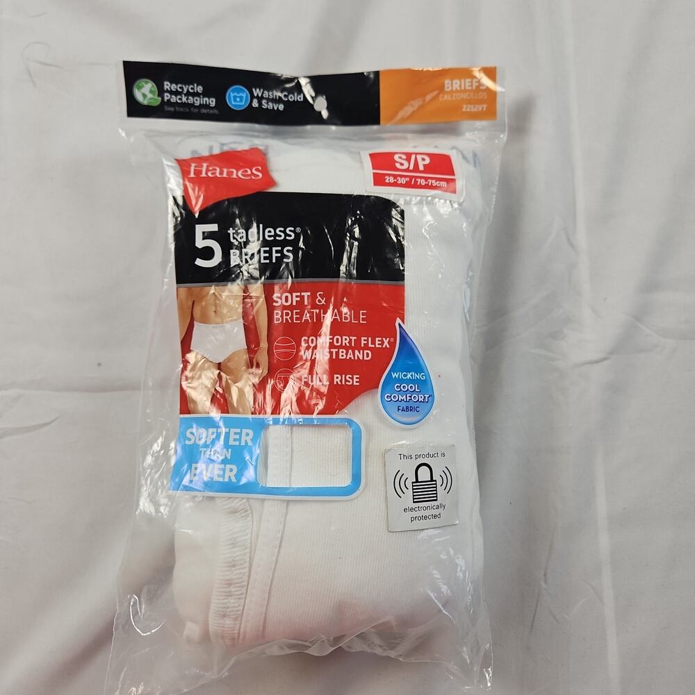 Mens S 28-30 White Tagless Briefs 5 Pack Cotton Comfort Flex by Hanes